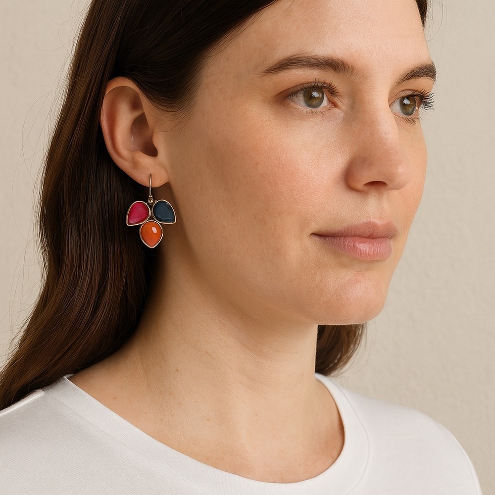 NEW eclat Acrylic Bead Flower Stud In Gold Plating Earrings Blue Pink Orange